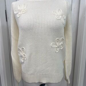 Avara NWOT Cream Sweater with Floral Accents